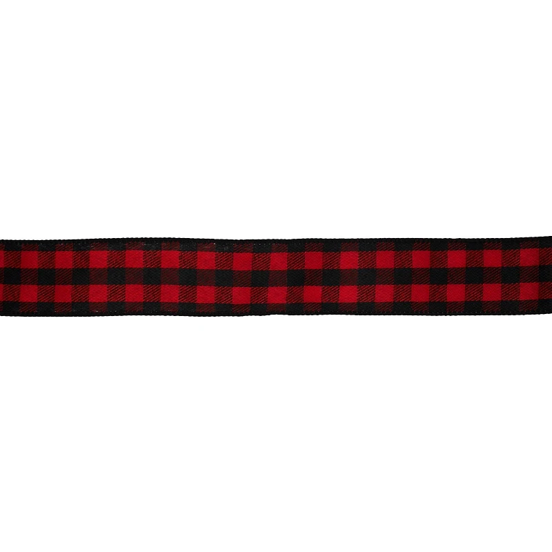 1.5" x 30ft. Red & Black Buffalo Check Wired Ribbon by Celebrate It®