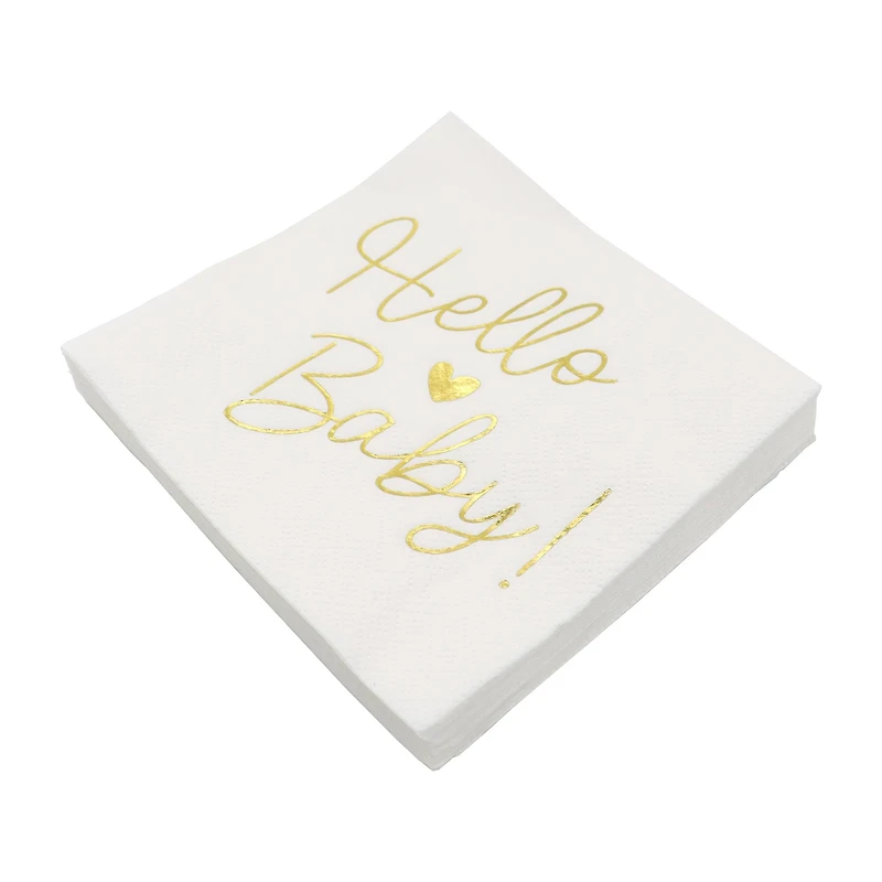 24 Packs: 20 ct. (480 total) Gold Hello Baby Beverage Napkins by Celebrate It™