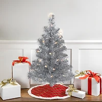 2ft. Pre-Lit Silver Iridescent Tinsel Artificial Christmas Tree, Clear Lights