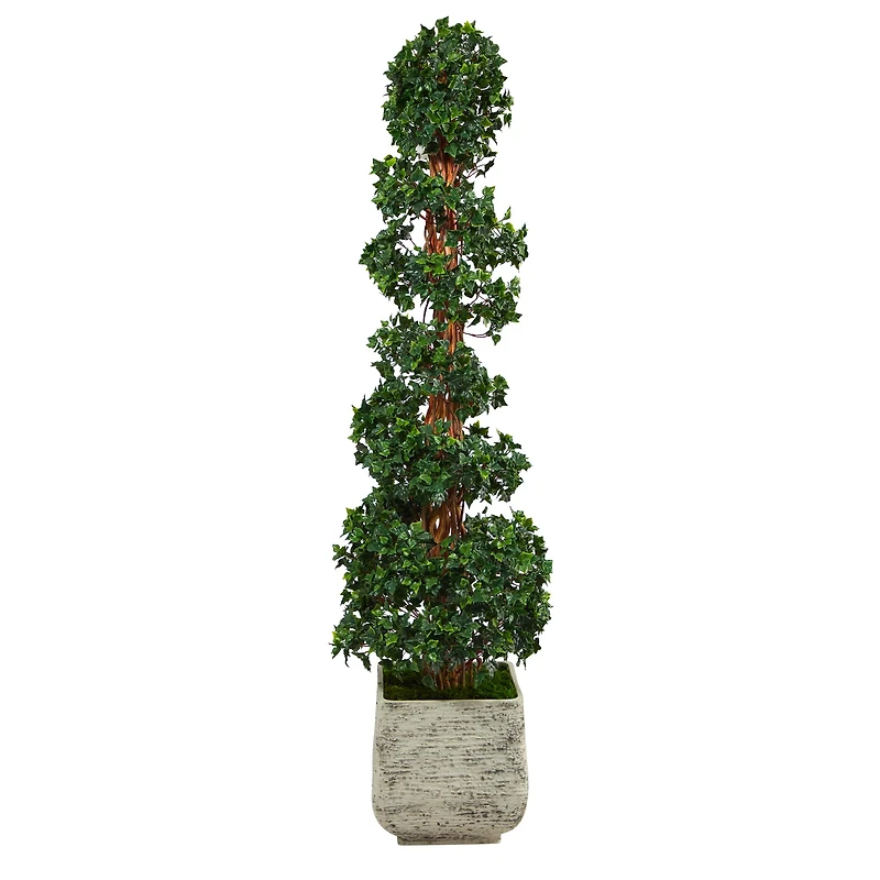 6ft. English Ivy Topiary Spiral Artificial Tree in White Planter UV Resistant (Indoor/Outdoor)