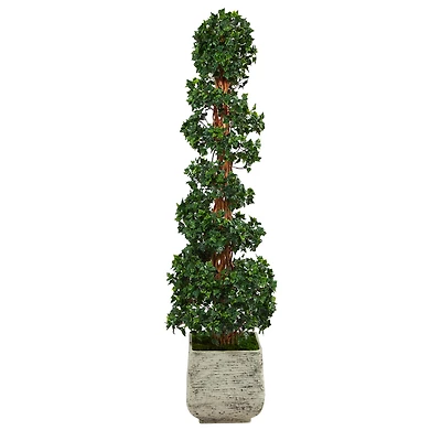 6ft. English Ivy Topiary Spiral Artificial Tree in White Planter UV Resistant (Indoor/Outdoor)