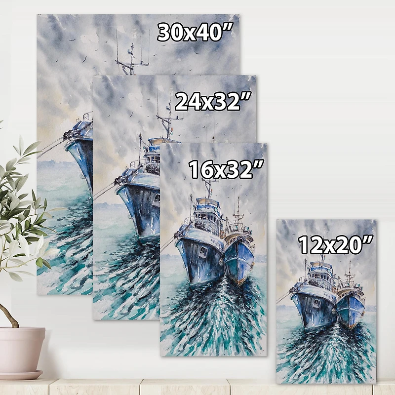 Designart - Two Fishing Boats Before A Storm Anchored