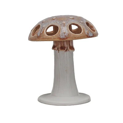 Hello Honey® 5" Brown & White Mushroom Motif Stoneware Toothbrush Holder