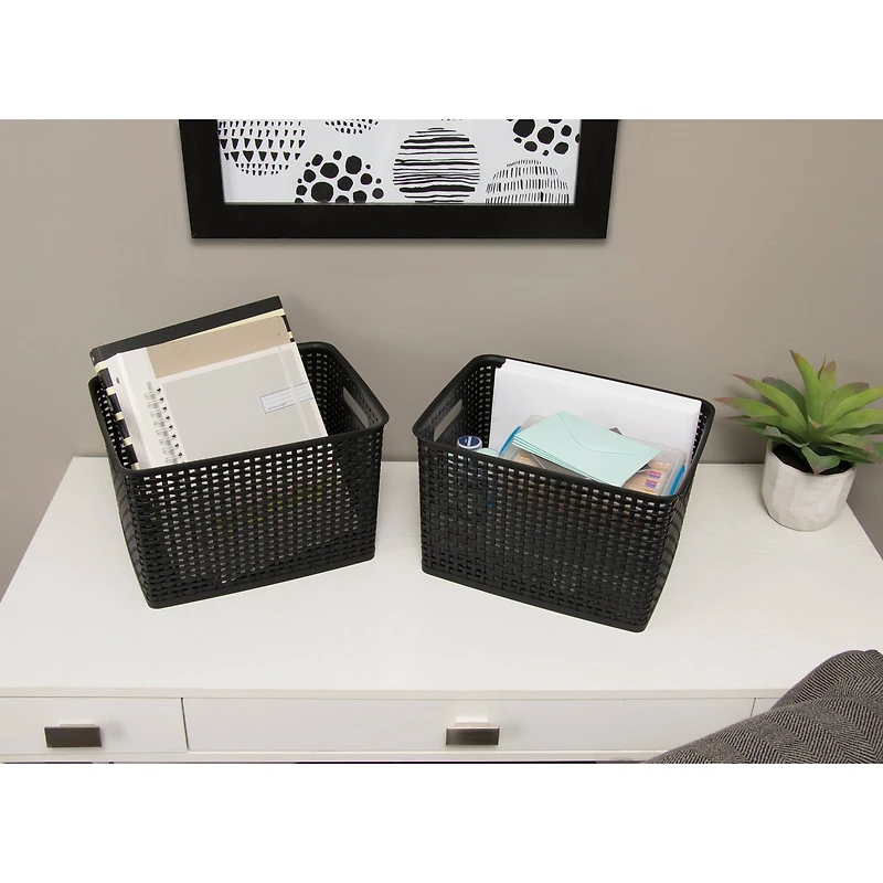 Advantus® Large Black Plastic Weave Bin, 2ct.