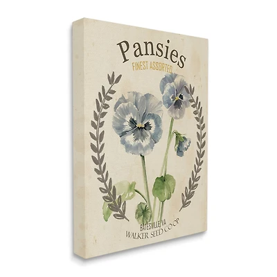 Stupell Industries Blue Assorted Pansies Vintage Floral Seed Packet Canvas Wall Art
