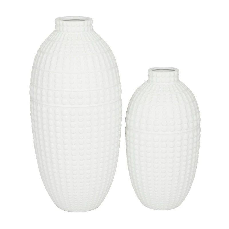 White Stoneware Modern Vase, Set of 2" 16", 12"