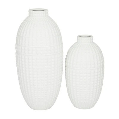 White Stoneware Modern Vase, Set of 2" 16", 12"