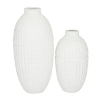 White Stoneware Modern Vase, Set of 2" 16", 12"