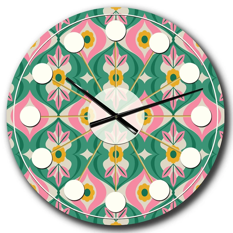 Designart 'Retro Pattern With Flowers And Leaves Mid-Century Modern Wall Clock