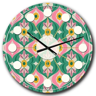 Designart 'Retro Pattern With Flowers And Leaves Mid-Century Modern Wall Clock