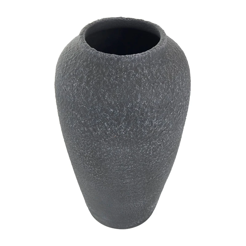 15" Black Ceramic Whitewashed Textured Vase