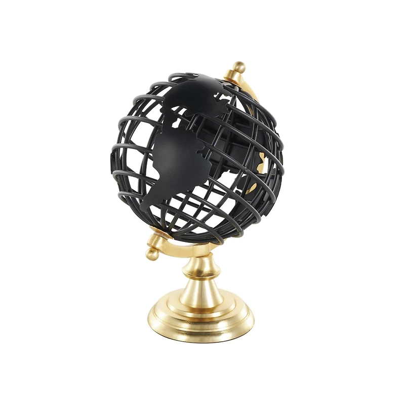 Black Aluminum Metal Open Framed World Educational & Geographic Earth Globe with Wire Exterior & Gold Base