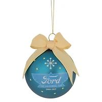 3" Matte Blue Ford The Universal Car with Beige Ribbon Glass Ball Ornament