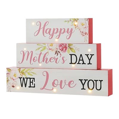 Glitzhome® 12" Lighted Wood Happy Mother's Day Block Sign
