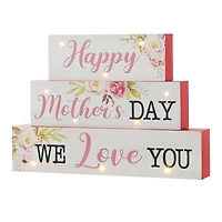 Glitzhome® 12" Lighted Wood Happy Mother's Day Block Sign