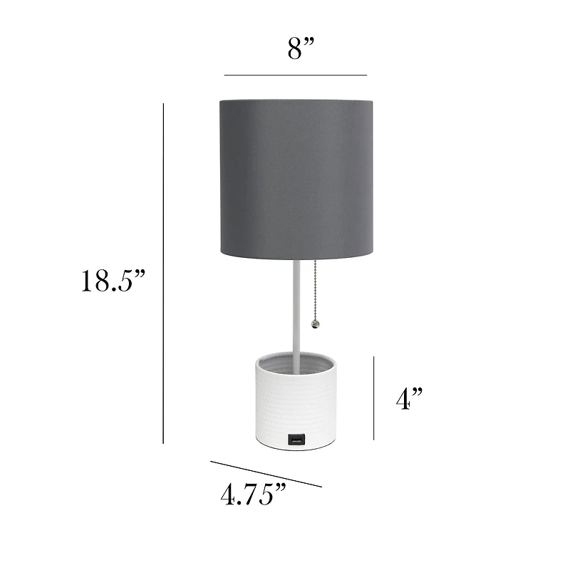 Simple Designs 18.5" Hammered Metal Container Base Table Lamp with USB Charging Port
