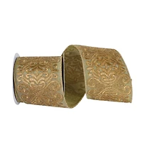 JAM Paper 4" x 5yd. Old Gold Embroidered Scroll Wired Ribbon