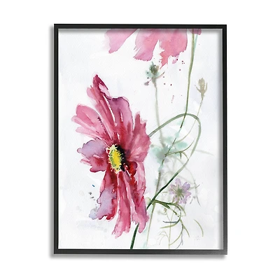 Stupell Industries Bending Pink Cosmo Flower Abstract Floral Watercolor Painting Framed Wall Art