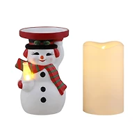 6" Snowman Ceramic LED Lit Candle Holder & Flameless Candle