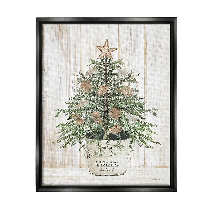 Stupell Industries Rustic Seashell Christmas Tree Framed Floater Canvas Wall Art