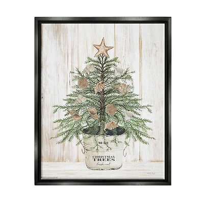 Stupell Industries Rustic Seashell Christmas Tree Framed Floater Canvas Wall Art