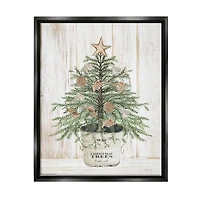 Stupell Industries Rustic Seashell Christmas Tree Framed Floater Canvas Wall Art