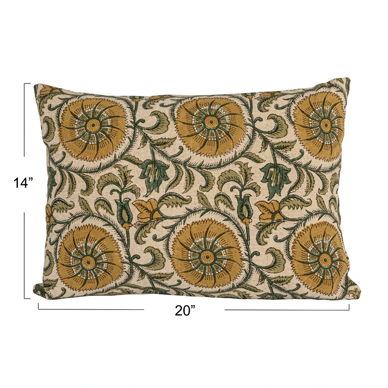 Hello Honey® 20" x 14" Green & Yellow Verdant Charm Linen Lumbar Pillow