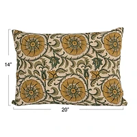 Hello Honey® 20" x 14" Green & Yellow Verdant Charm Linen Lumbar Pillow