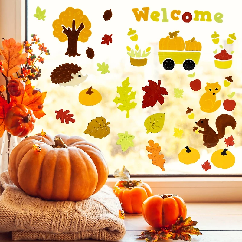 Double Sided Fall Harvest Gel Window Cling Set