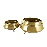 Gold Metal Scroll Foot Hammered Pot Planter Set