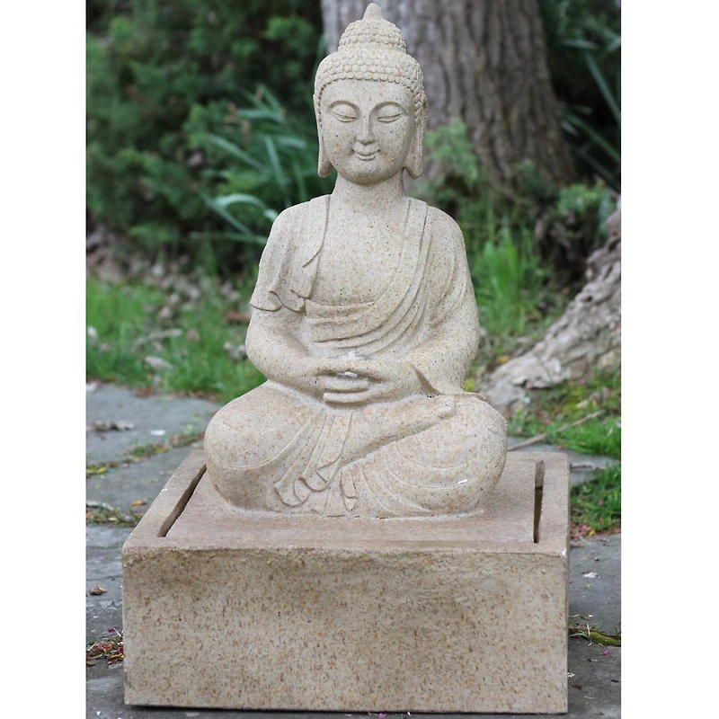 28" LED Lighted Praying Buddha Outdoor Water Fountain
