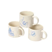 Hello Honey® 16oz. Cream and Blue Stoneware Mug Set with Wax Relief Illustration and Secret Image on Bottom