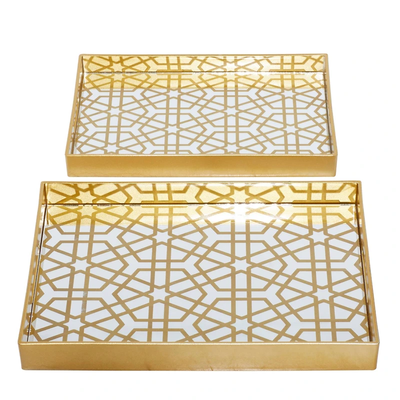 CosmoLiving by Cosmopolitan Matte Gold Plastic Glam Tray Set