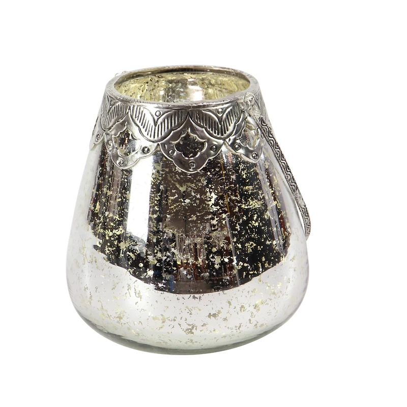 Set of 3 Silver Glass Glam Candle Holder, 5", 7", 9"