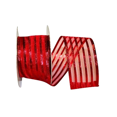 JAM Paper 2.5" x 50yd. Red Wired Metallic Stripe Value Ribbon