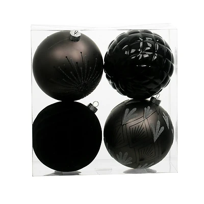 4 Pack 120mm Black Shatterproof Ball Ornaments by Ashland®