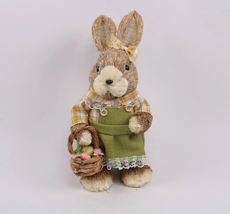 12.5" Rustic Girl Rabbit with Easter Basket Figure