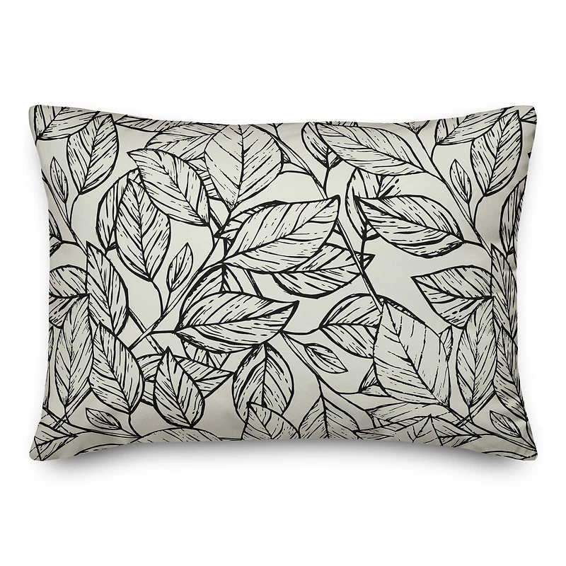 Sketched Leaf Pattern Throw Pillow 14" x 20"
