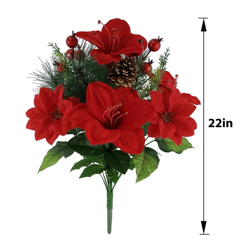 22" Red Poinsettia, Pine & Berry Deluxe Bush by Ashland®