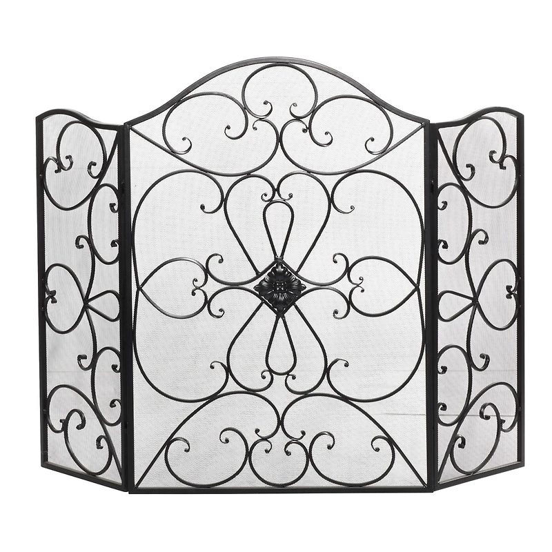 Black Metal Traditional Fireplace Screen, 36" x 49" x 1"