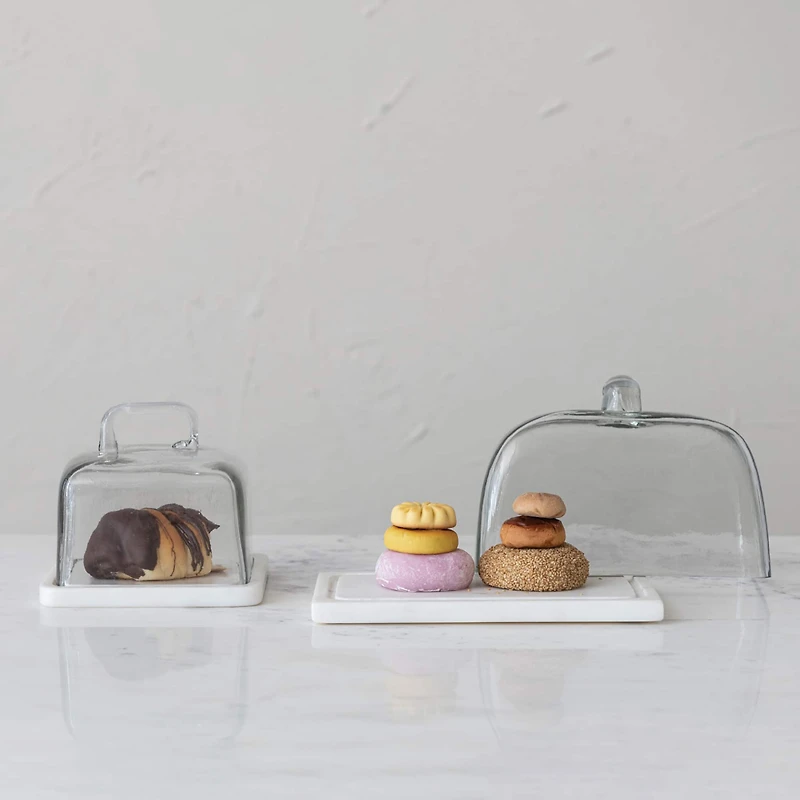 Hello Honey® Glass Cloche with White Marble Base