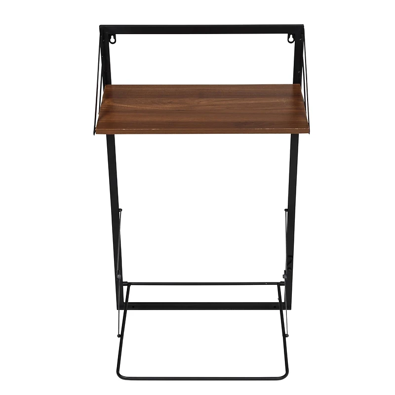 Honey Can Do Black & Walnut Collapsible Wall-Mounted Hamper with Bag and Shelf