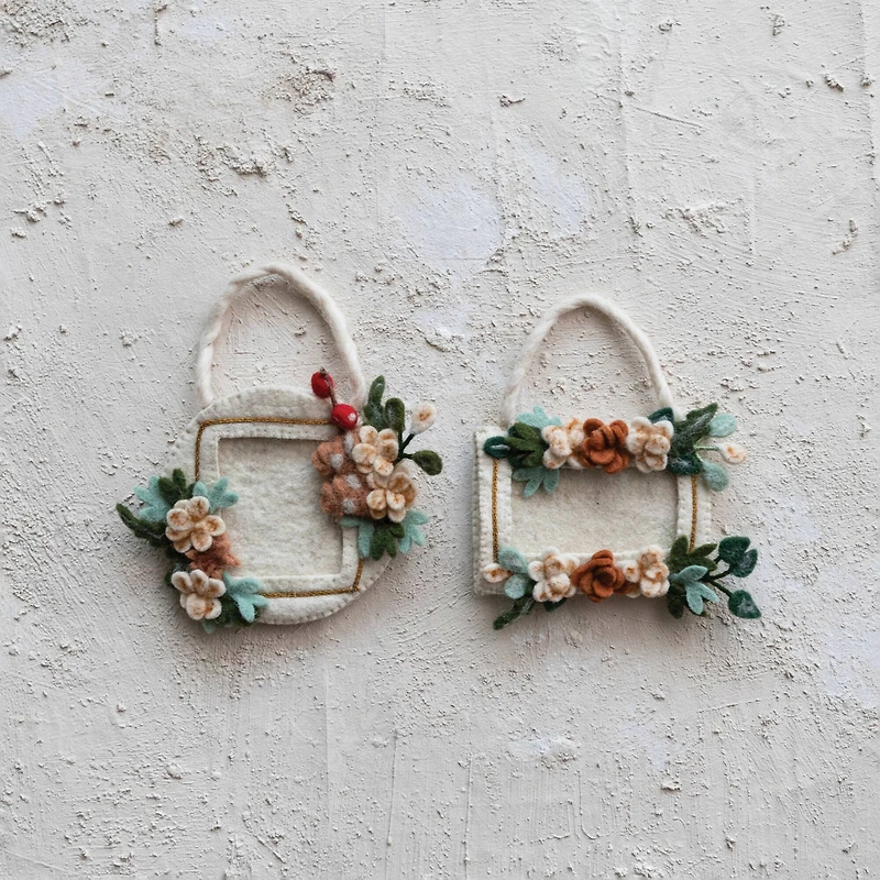 Hello Honey® Handmade Wool Felt Photo Frame Ornament Set with Appliqued Flowers & Velcro