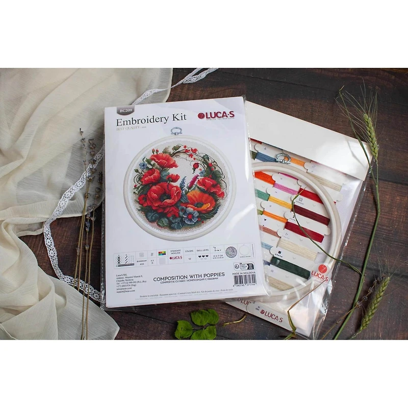 Luca-S Composition with Poppies Counted Cross Stitch Kit with Display Hoop