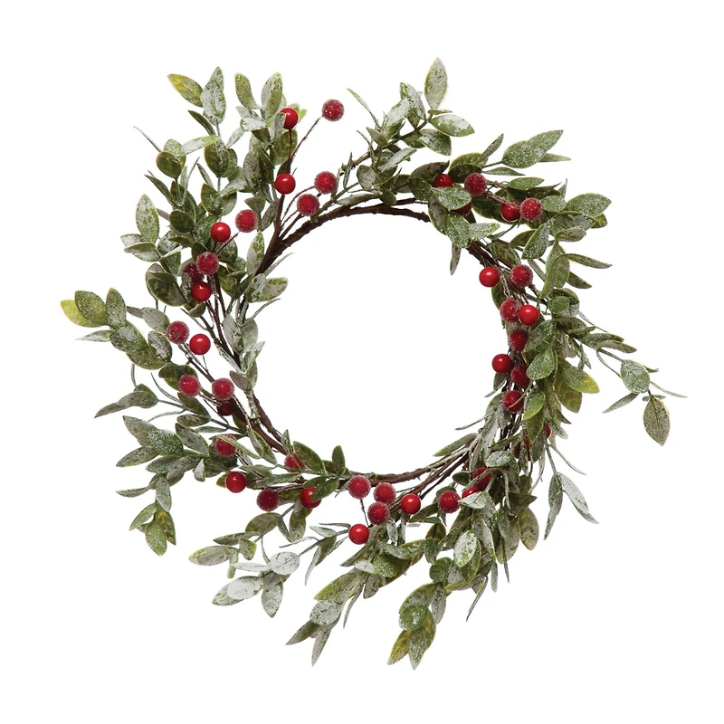 Hello Honey® 12" Faux Leaves & Red Berry Wreath with Frost Finish