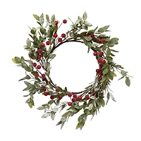 Hello Honey® 12" Faux Leaves & Red Berry Wreath with Frost Finish