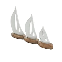 Set of 3 White Wood Coastal Sculptures, 11" x 8" x 5"
