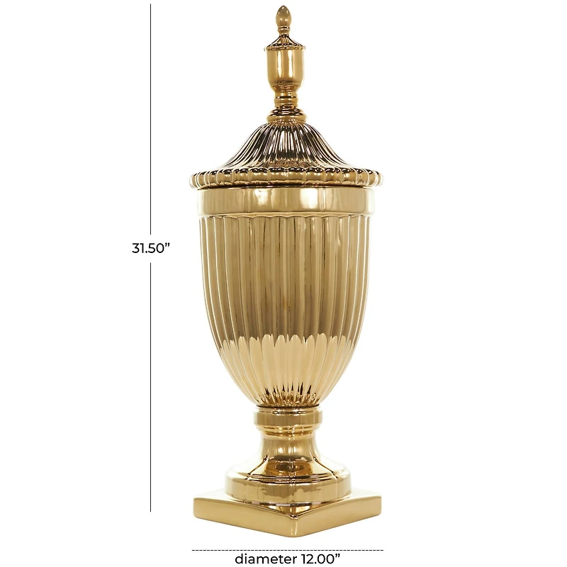31.5" Gold Ceramic Decorative Jars with Grooves