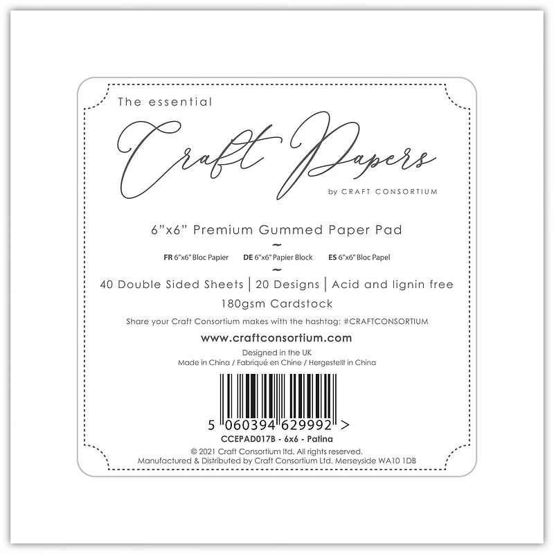 Craft Consortium Double-Sided Paper Pad 6" x 6" 40 ct. Patina, 20 Designs