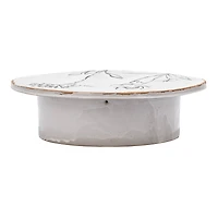 Hello Honey® 12" White & Black Round Debossed Stoneware Pedestal with Flowers & Reactive Glaze